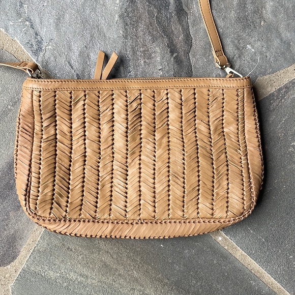 Anthropologie Woven Leather Clutch Tan - Picture 3 of 6